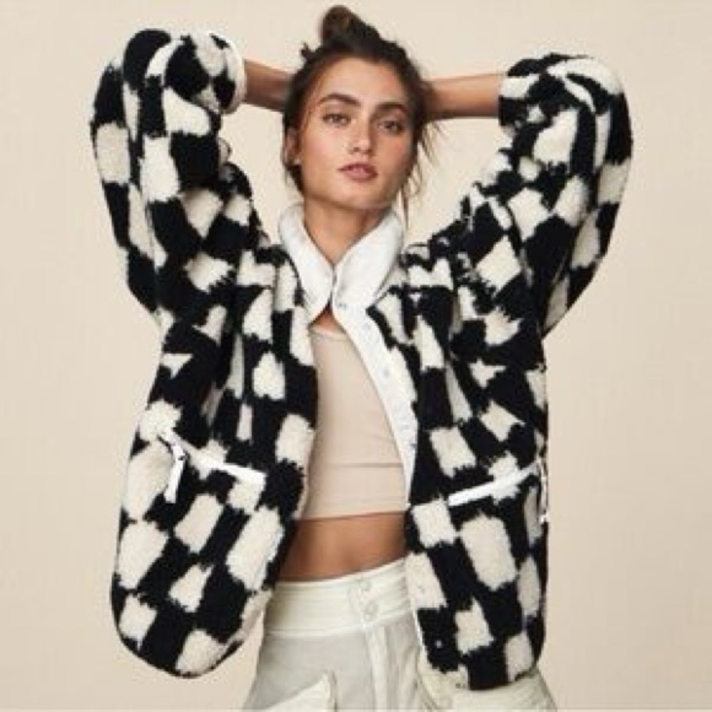 Free People Movement Checkered Black and White Women's Jacket - Picture 2 of 7